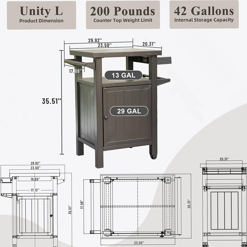 Grill Carts With Storage And Wheels, Brown