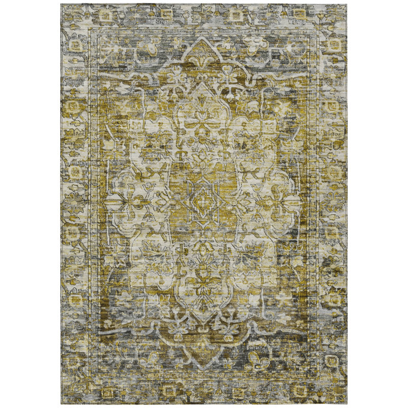 Machine Washable Indoor/Outdoor Xhevrie Pewter Rug, Rectangle 2'6" x 3'10"