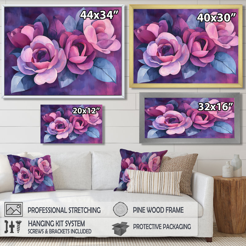 Mauve crépuscule lueur de roses à l'aquarelle - Roses, art mural, Reproduction encadrée d'une seule photo, Noir