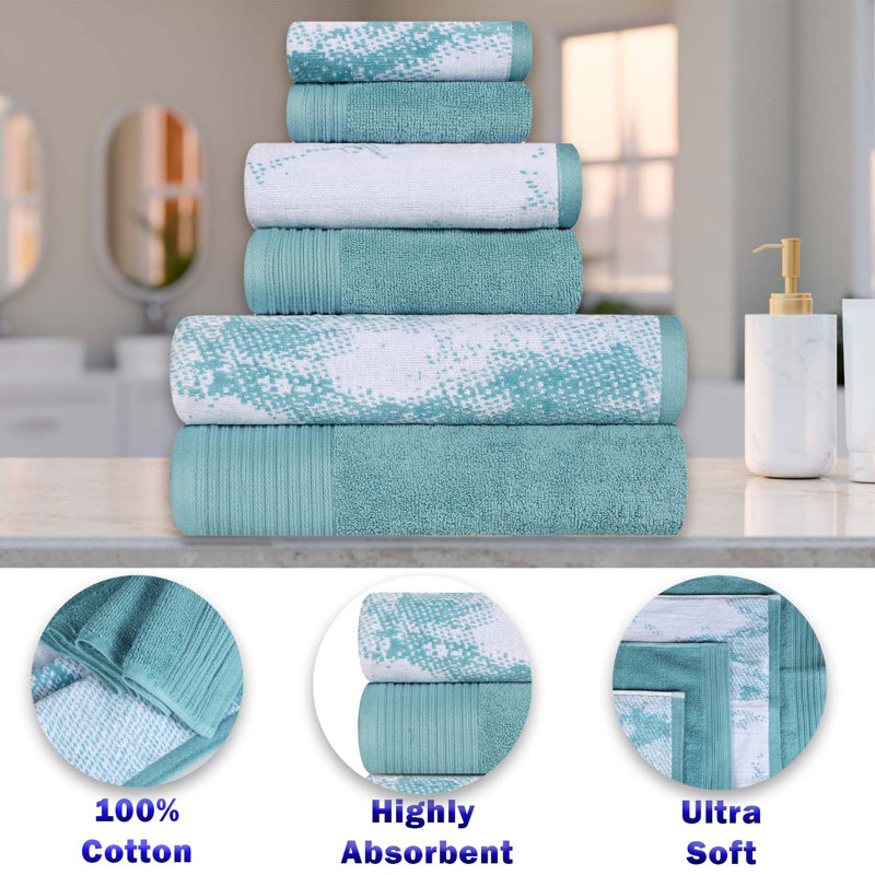 Kreager 500 GSM 100% Cotton Quick-Drying 6 Piece Marble & Solid Assorted Towel Set, Bronze , 6 Piece Towel Set