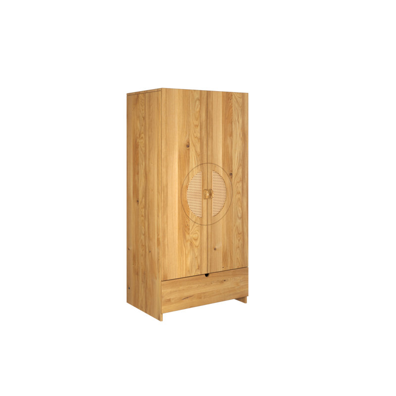 Shawny 2 Door Solid Wood Wardrobe, Natural Varnish