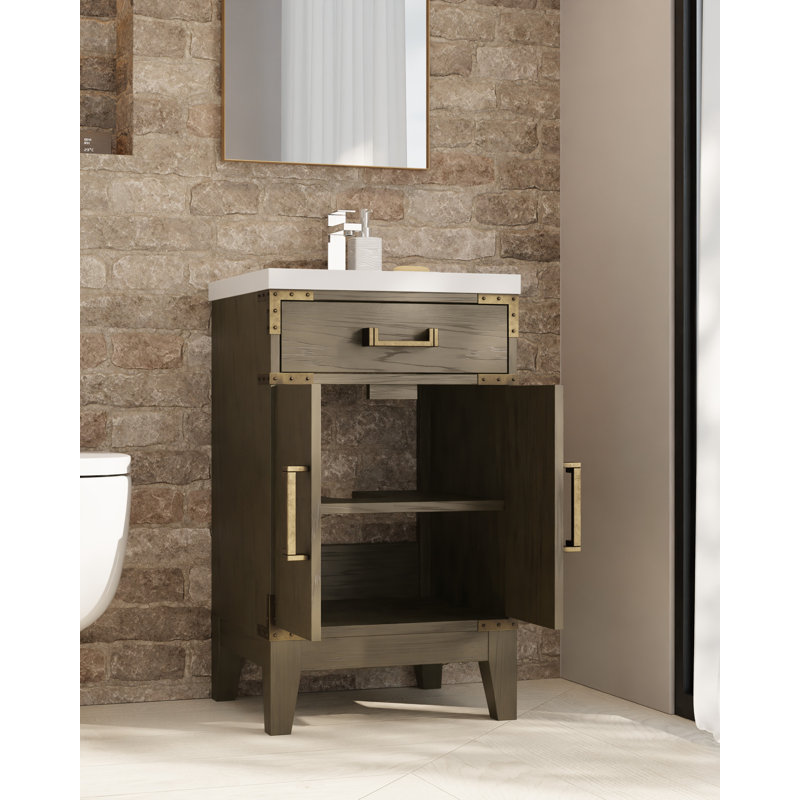 Ensemble de meuble-lavabo simple, miroir en acrylique et robinet Laurel l 20 po x P 18 po, Chêne brun