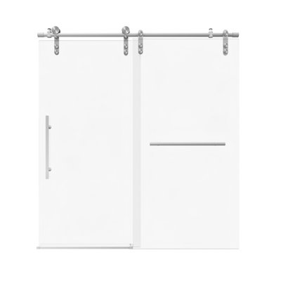 Porte de baignoire coulissante sans cadre l 56 à 60 po x H 66 po, verre trempé 5/16 po, nickel brossé