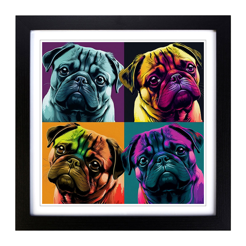 Pug Pop - Single Picture Frame Print on Wood, Black