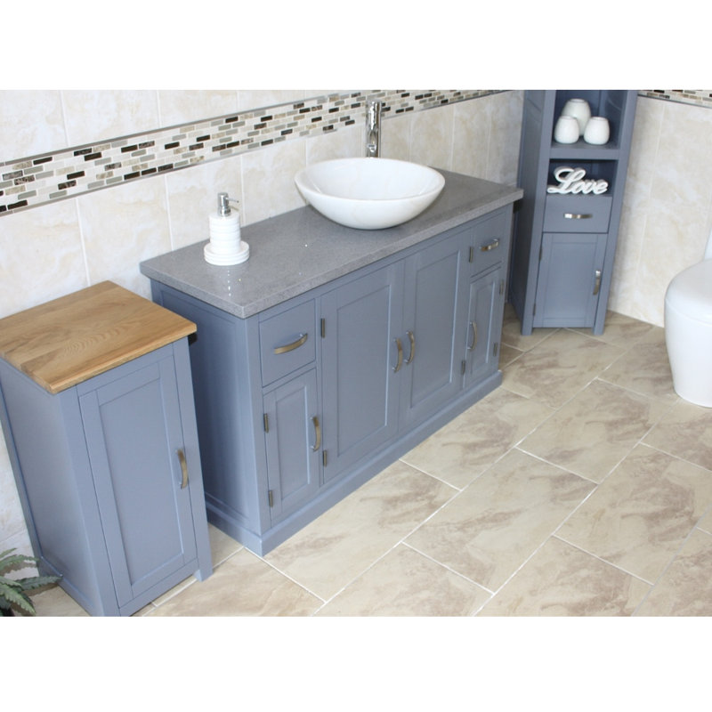 Santorini 1230mm Single Bathroom Vanity with Vessel Stone Basin, Grey, White