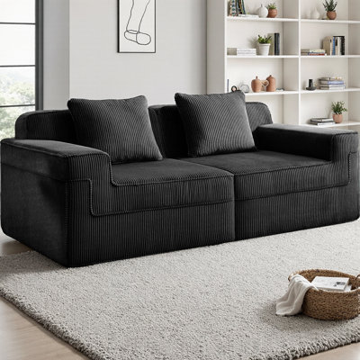 Boneless Modular 2-Seater Loveseat Boneless Sofa Cloud Sectional Couch with Deep Plush Seating & Throw Pillows, Corduroy Fabric Modern Sofa for Living Room, No Assembly Needed