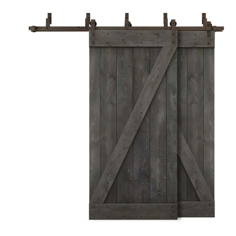 Porte de grange à panneaux et en bois avec quincaillerie d'installation, 92 po x 84 po, Gris carbone