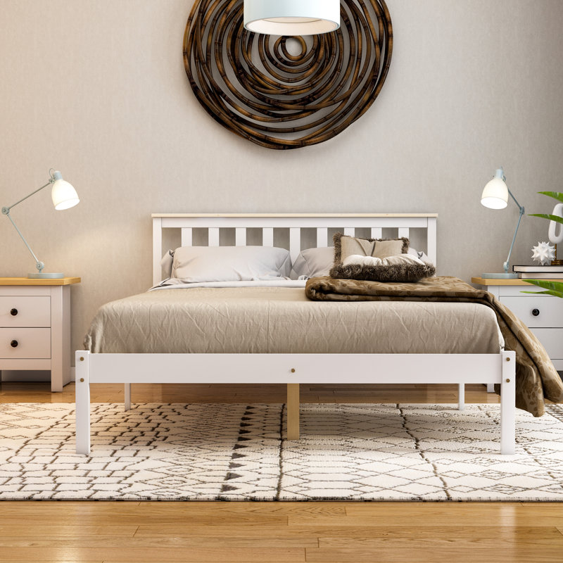 Frederique Solid Wood Bed, Double (4'6), White/Pine