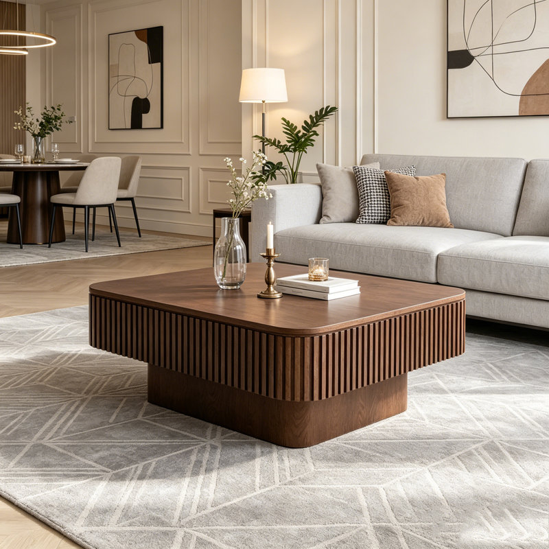 Table basse carrée 31,5 "avec rangement, Noyer