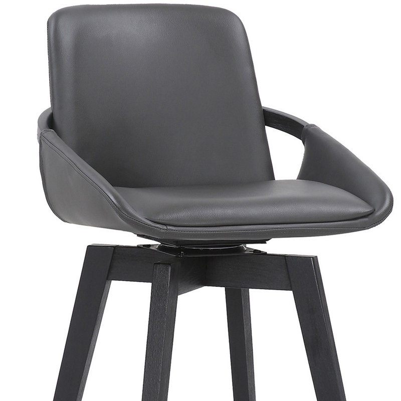 Tabouret de bar luxueux en similicuir et pivotant, Tabouret de bar (hauteur du siège de 30,5 po), Siège gris / cadre noir