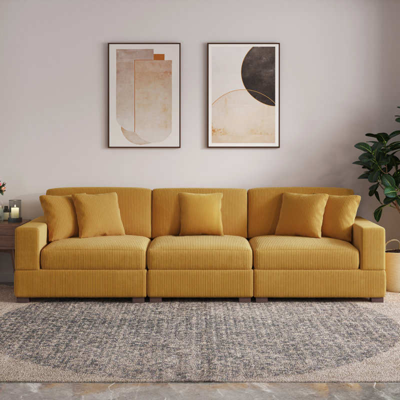 Milbrey 3-Piece Corduroy Modular Sectional with Pillow Back, Orange