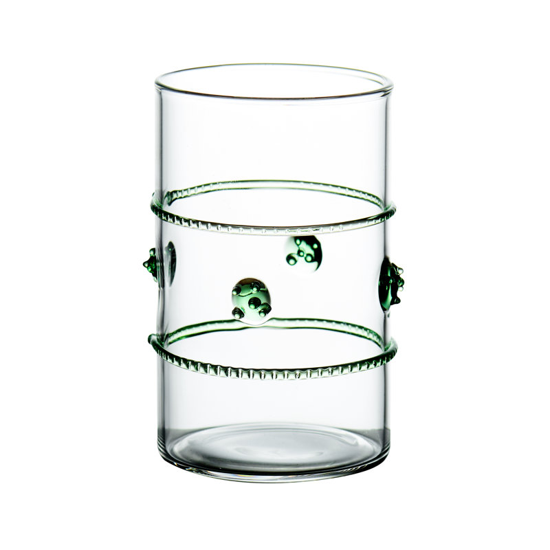 Votive transparente avec corde / médaillons en verre vert
