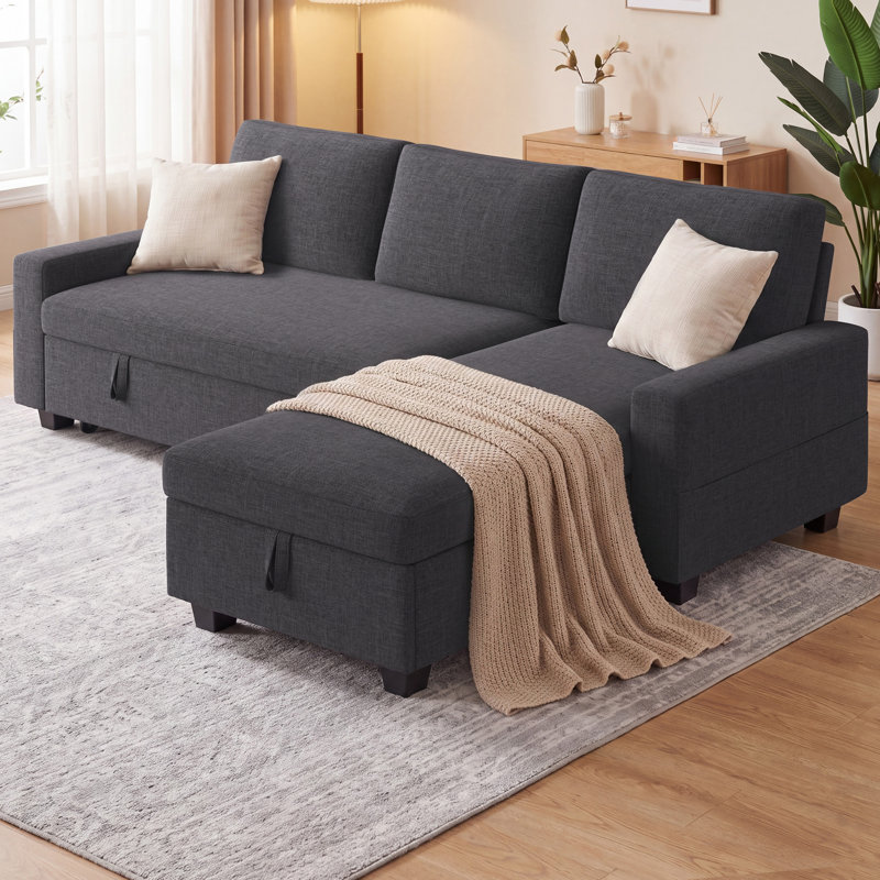Canapé-lit convertible de 80 po avec méridienne de rangement, idéal pour le salon et la chambre d'amis., Gris foncé
