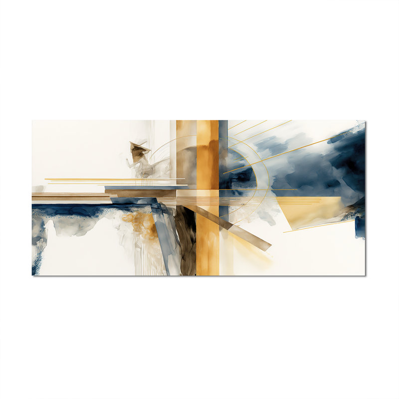 Abstrait moderne bleu et or IV - impressions abstraites sur toile transitionnelle, Toile tendue, H 28 po x l 60 po x P 1,5 po