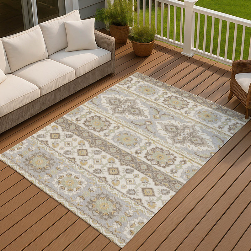 Machine Washable Indoor/Outdoor Chantille ACN2677 Tribal Rug, Ivory, 9' x 12'