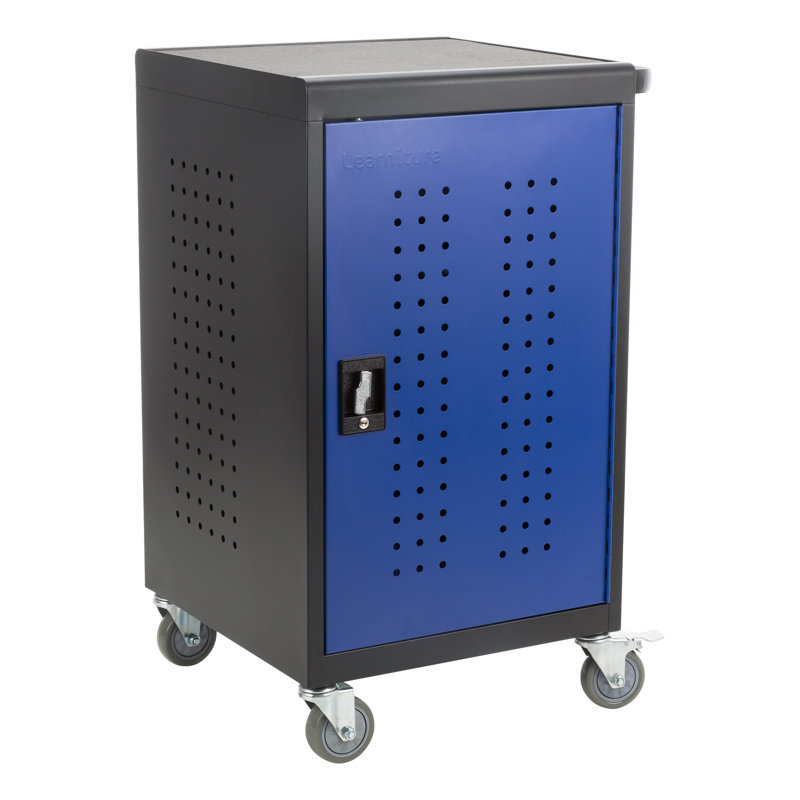 Shapes Series 38.25'' H x 24'' W Laptop/Tablet Storage Cart with Wheels, Black/Blue