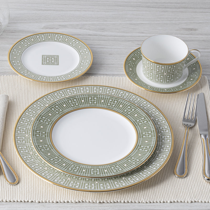 Infinity Green and Gold Bone China Teacups Set of Four