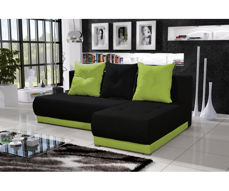 Soizic 3 Seater Corner Sofa , Black/Green - Sawana14/Sawana35