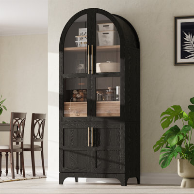 71" Tall Arched Kitchen Pantry Cabinet With Door Shelves
