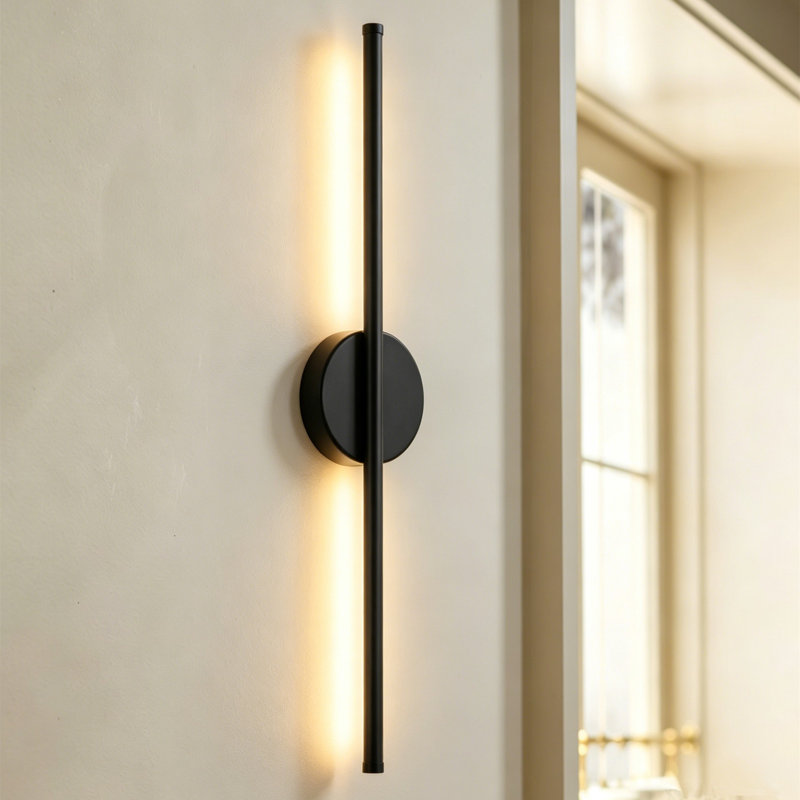 Brynie Iron Metal LED Hardwired Semi Flush Mounted Sconce, Matte Black, 27.6" H x 4.3" W x 1.77" D