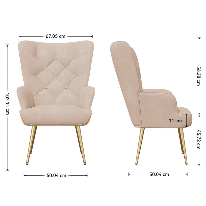 Bastoam 50Cm Wide Tufted Velvet Wingback Chair, Khaki;2-Piece Set