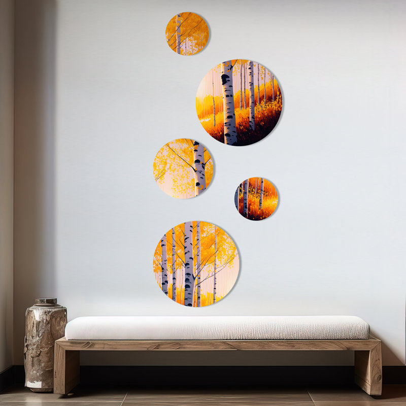 Golden Hour Birch Trees Metal Wall Art Set