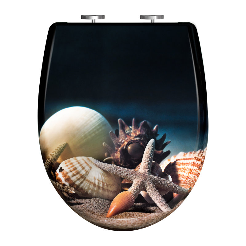 Toilet Seat Soft Close, Quick Release Toilet Seat Adjustable, Top/Bottom Mounting, O-Shape With Sea Pattern, Duroplast