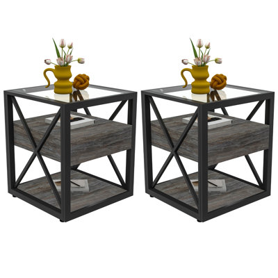 Set Of 2 Modern End Table With Drawer