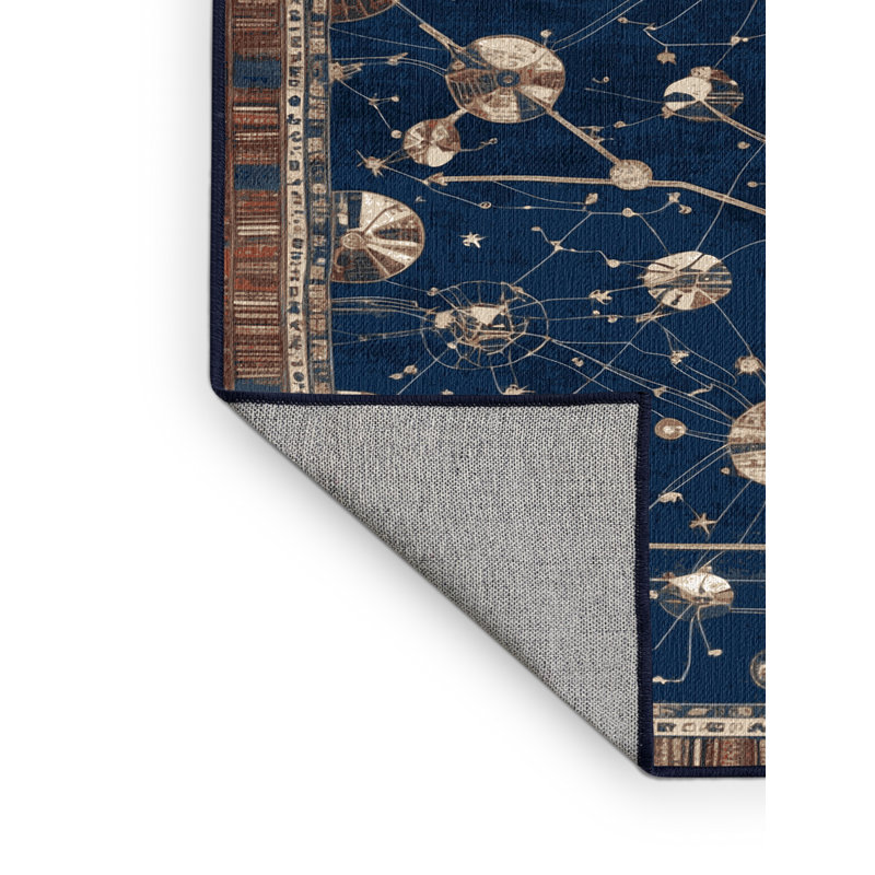 Machine Washable Space Blue Area Rug, Square 4'