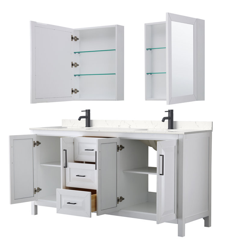 Daria 72'' W Double Vanity, White, Carrara Cultured Marble, Brushed Gold