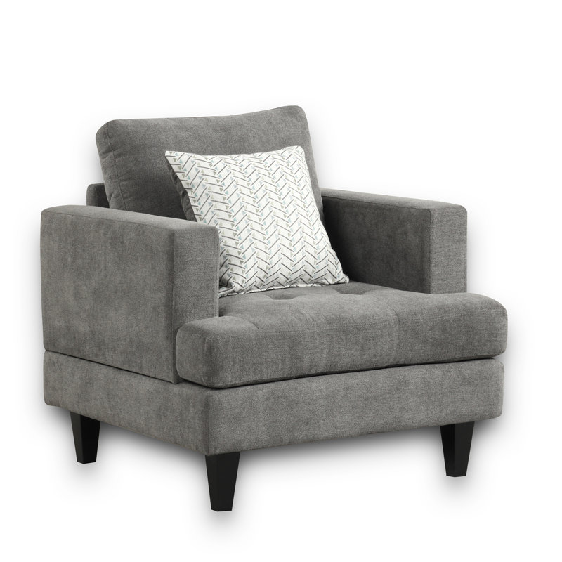 Chaise d'appoint en chenille grise de 34,5 po avec coussin décoratif Moulay, chaise de chambre à coucher, chaise de lecture, chaise de salon