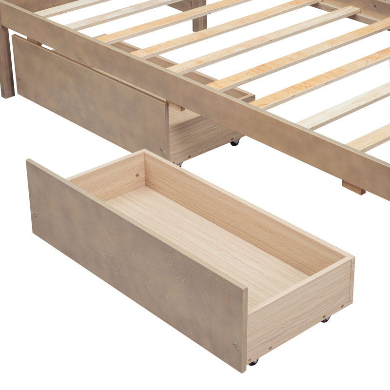 Lit plateforme en L avec tiroirs, Naturel