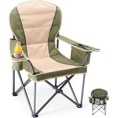Chaise de camping pliante, chaise pliante portative avec porte-gobelet, pieds antidérapants, chaise de jardin robuste pour les sports de plage, sac isotherme, Oxford Thick 300d, 500 lb, vert