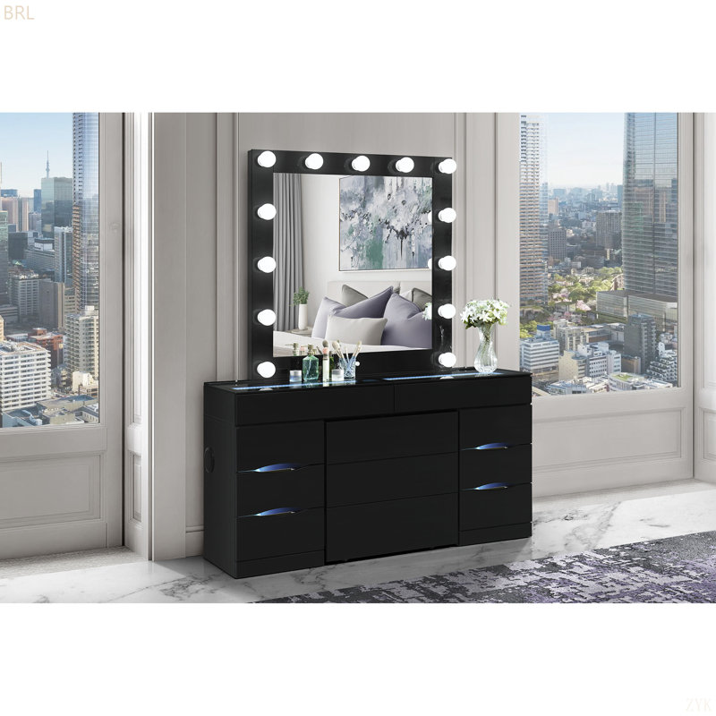 ELISA  VANITY SET WITH STOOL, Black