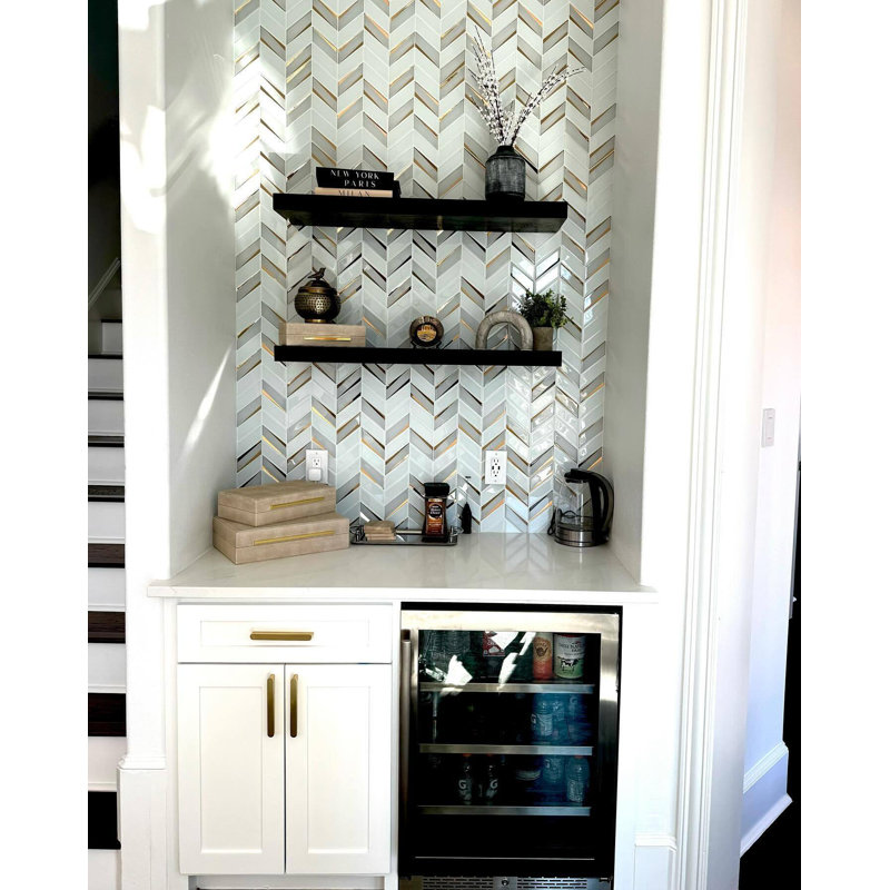 Kasol Marble And Mirrored Glass Mosaic, Golden Mirror