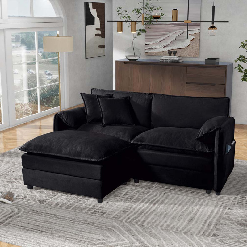 Canapé modulaire rembourré à assise profonde modulaire, Noir