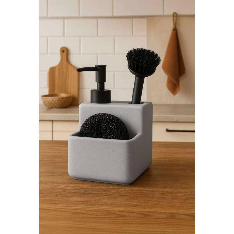 Elegant Grey Ceramic Soap Dispenser, 4.3 x 6.7 x 3.9 inches | 100% Durable Ceramic Material | Stylish Addition to Bathroom & Kitchen Decor, Easy to Clean, Modern Design for Home & Office Use