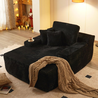 Chaise longue moderne surdimensionnée de 119 cm (47 po) en flanelle sans os, noire, aucun assemblage requis