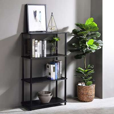 Bibliothèque noire avec 4 tablettes horizontales en panneau de particules - l'option tablette rustique ajoute de la chaleur à votre espace