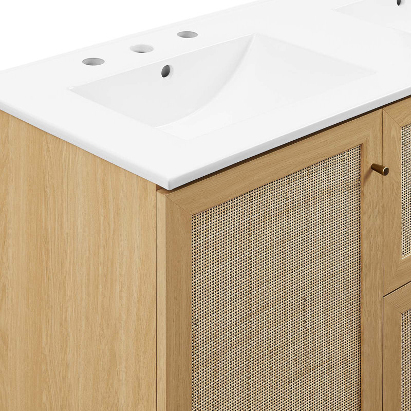 Modway Soma 48'' Free Standing Double Bathroom Vanity with Manufactured Wood Top, Oak, White