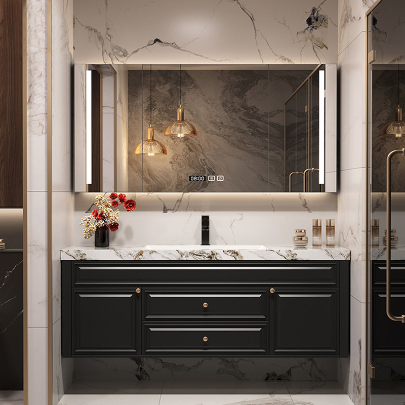 American light luxury retro style bathroom cabinet, H 19,69 po x l 51,18 po x P 21,65 po, Noir
