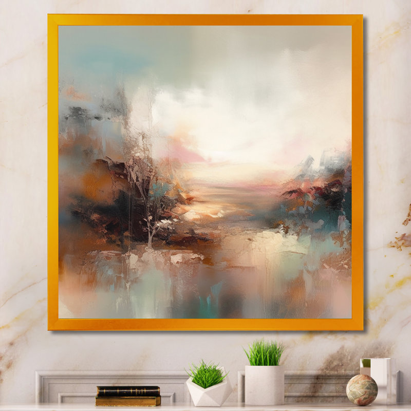«Brown Abstracted Nature I», art mural abstrait, Impression dorée sur toile encadrée, H 24 po x l 24 po x P 1 po