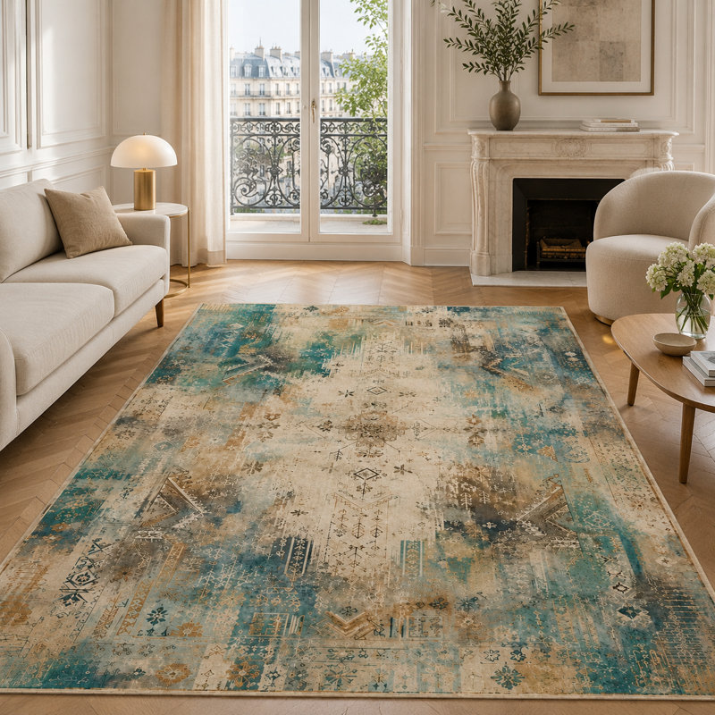 Abstract Cotton and Chenille Flatweave Area Rug, 80 x 150 cm