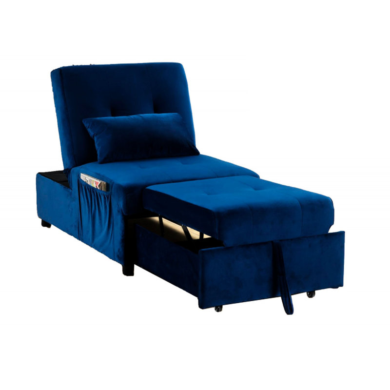 Chaise longue en velours bleu marine avec fonction réglable, oreiller fourni, pour espace de vie principal, 72 po de longueur, 27 po de largeur, 17 po de hauteur, 77 po de poids convertible, d'ingénierie