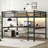 Queen Size Metal Loft Bed with Power Outlet, LED Lights &amp; Noise Reduction, Black-1787658649