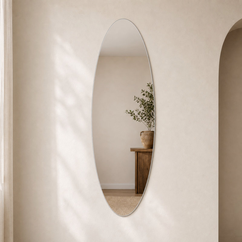 Miroir mural ovale sans cadre 65 po x 21 po avec verre argenté sans cuivre et fixation flexible