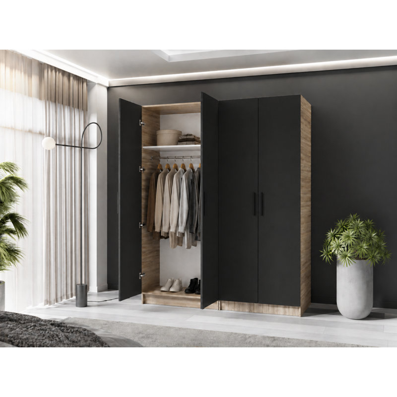 Nitra 4 Door Solid + Manufactured Wood Wardrobe, Sonoma/Black