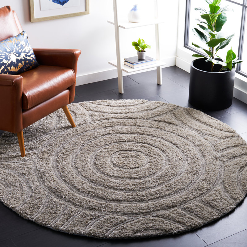 Tapis en zone argent touffeté abstrait fait main Minnich, Rond 6 pi