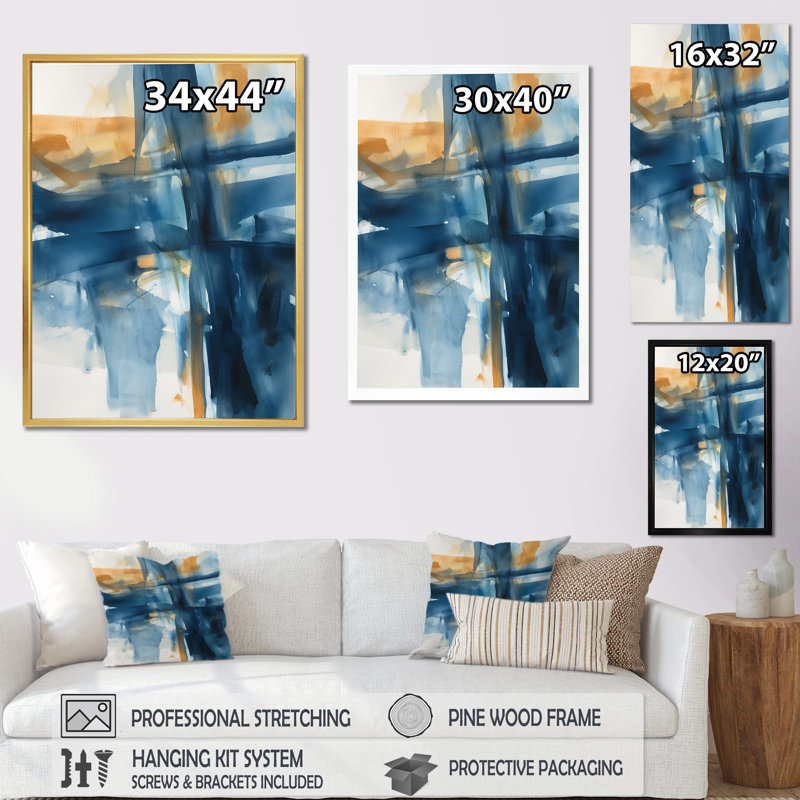 «Blue and Gold Fusion», art mural Fractals, Cadre simple noir, H 20 po x l 12 po x P 1 po
