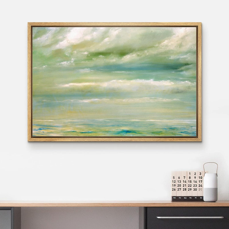 Clouds " Green Seascape Clouds Ocean ", 16'' H x 24'' W, Natural Framed